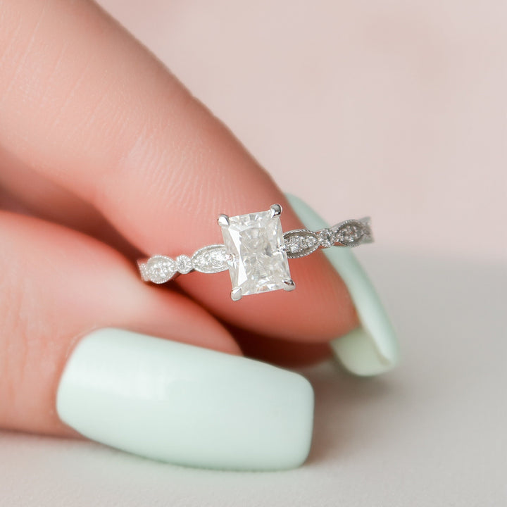 1.0CT Radiant Cut Moissanite Unique Diamond Engagement Ring