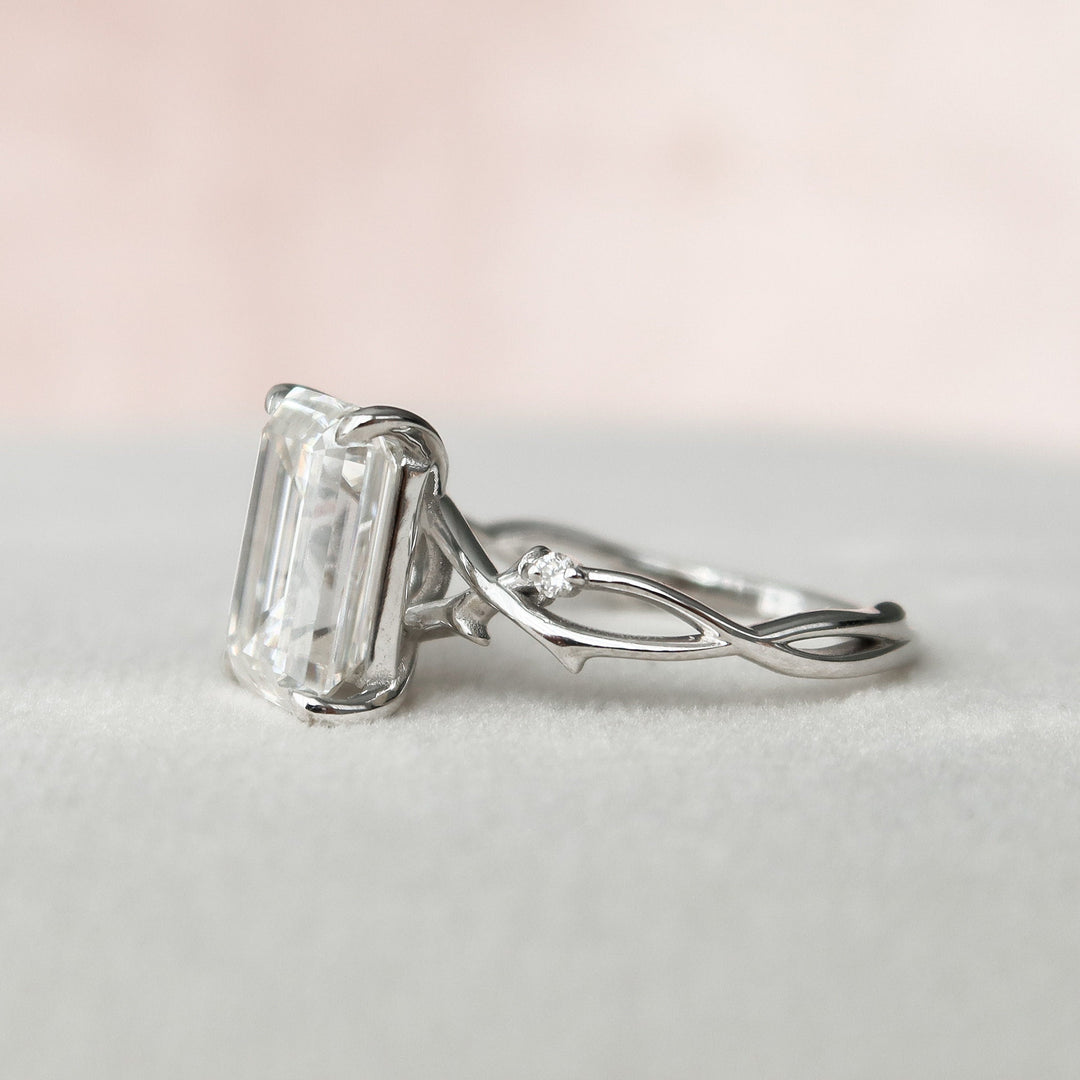 4 CT Emerald Cut Twig Moissanite Engagement Ring