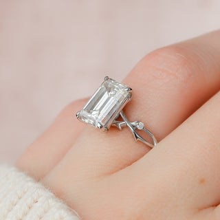 4.0CT Emerald Cut Twig Moissanite Engagement Ring