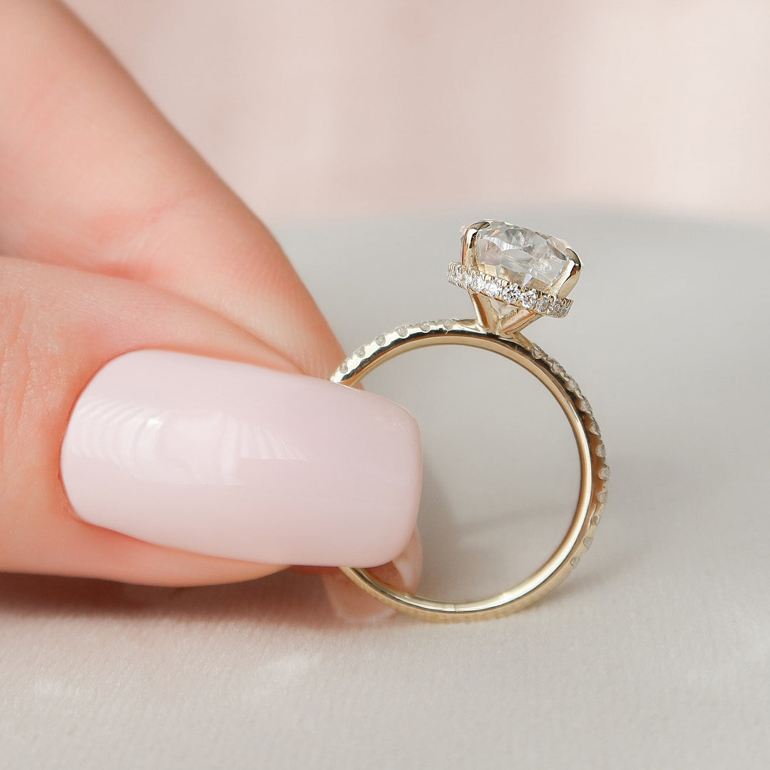 3.5 CT Oval cut  Hidden Halo Moissanite Engagement Ring