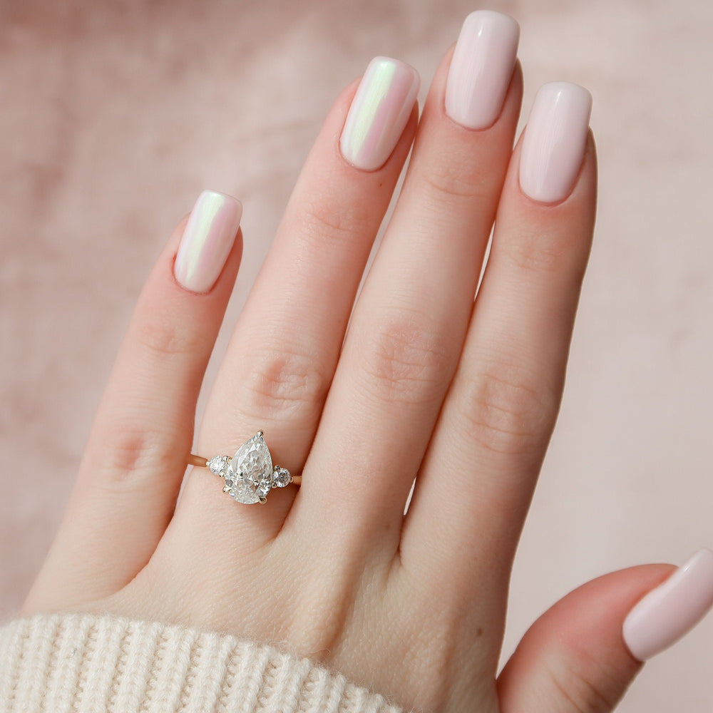 2.0CT Pear Cut Three Stone Moissanite Diamond Engagement Ring