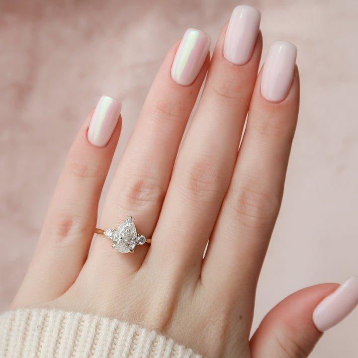 2.0CT Pear Cut Three Stone Moissanite Diamond Engagement Ring