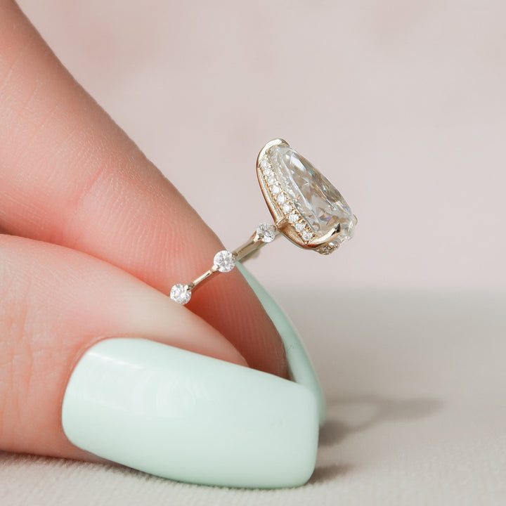 2 CT Pear cut Hidden Halo Moissanite Engagement Ring