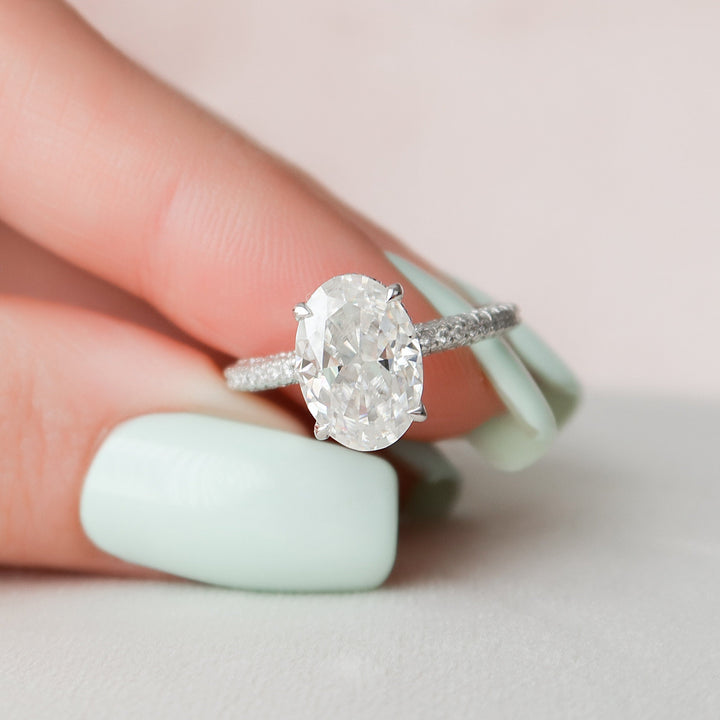 3 CT Oval cut Hidden Halo Moissanite Engagement Ring