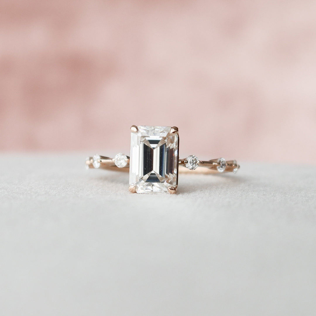 2.0CT Emerald Cut Solitaire Moissanite Engagement Ring