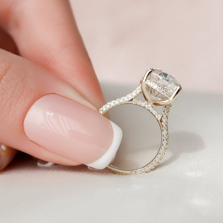 5.0CT Oval Cut Three Side Pave Moissanite Diamond Hidden Halo Engagement Ring