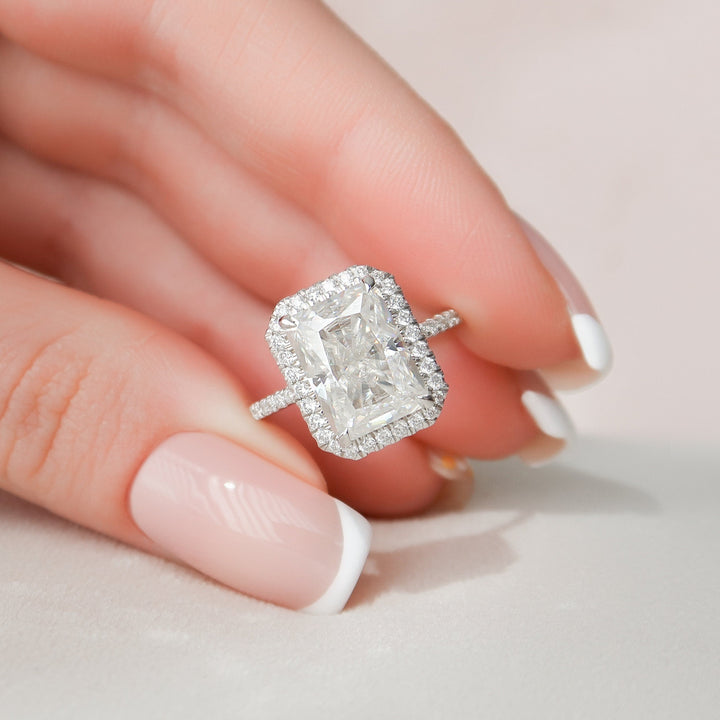 5 CT Radiant Cut Halo Moissanite Engagement Ring