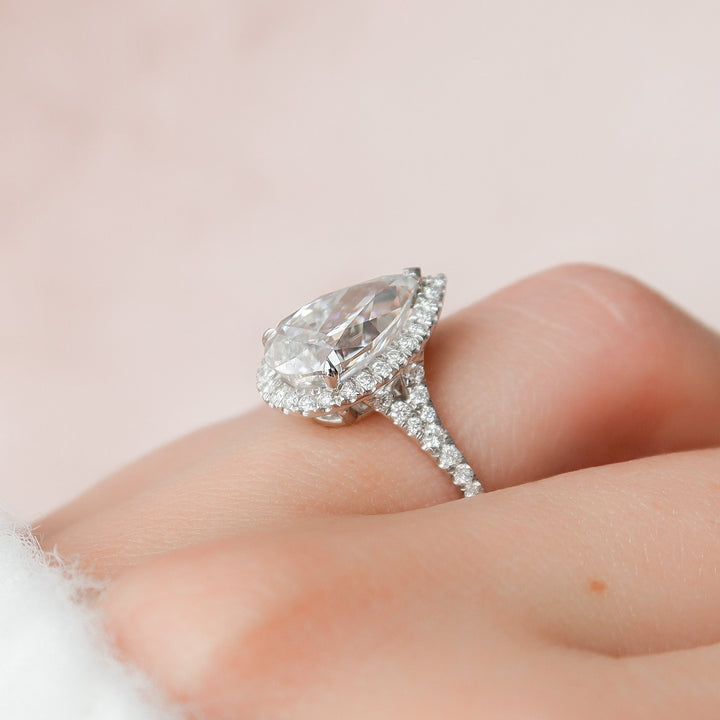 3 CT Pear Shaped Halo Moissanite Diamond  Engagement Ring