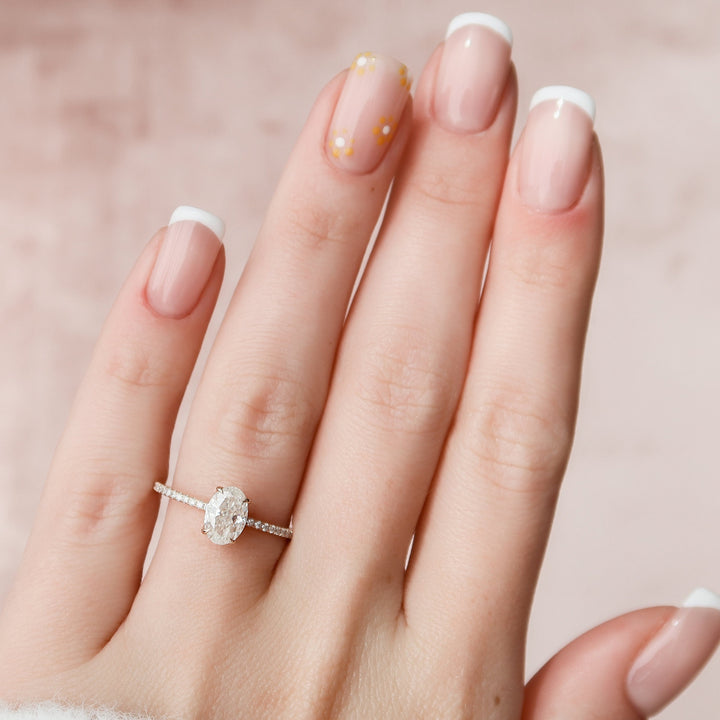 1.0CT Oval Cut Moissanite Hidden Halo Engagement Ring