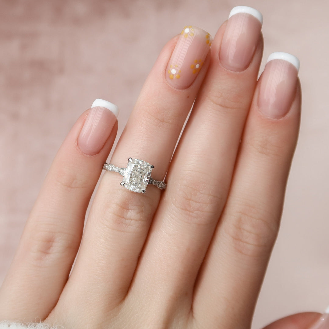 2.50CT Elongated Cushion cut Art Deco Moissanite Diamond Engagement Ring