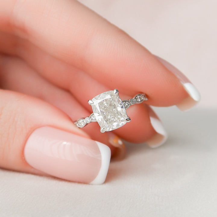 2.50CT Elongated Cushion cut Art Deco Moissanite Diamond Engagement Ring