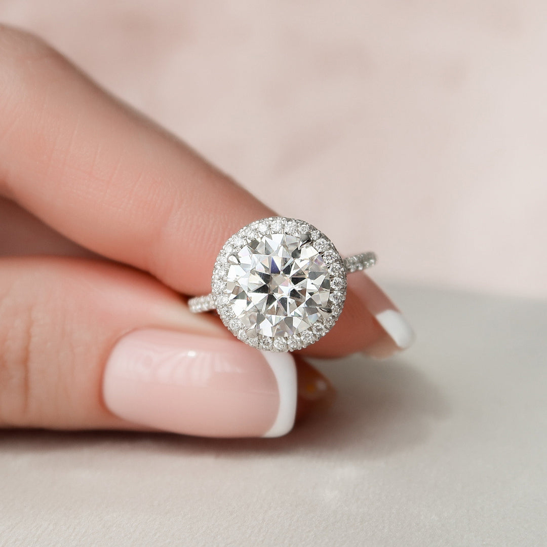 3.50CT Round Cut Halo Moissanite Diamond Pave Engagement Ring