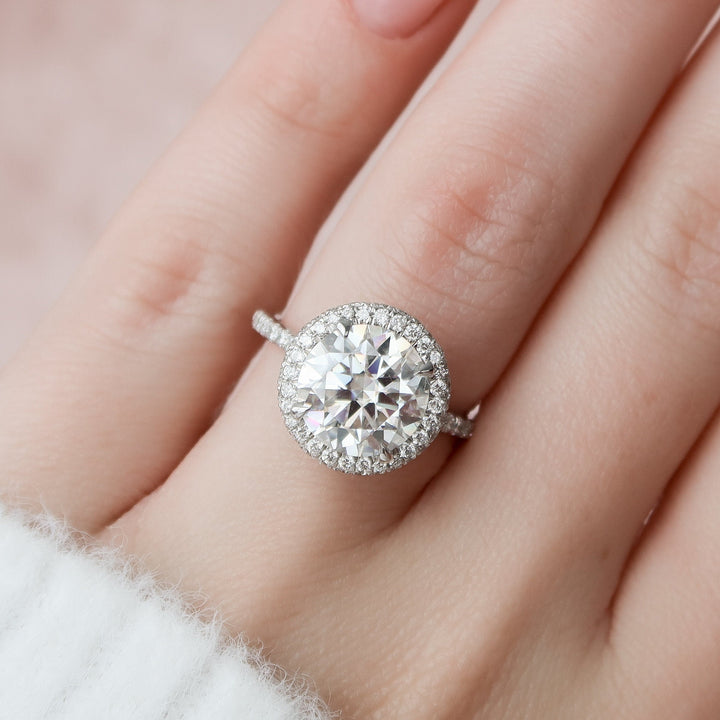 3.50CT Round Cut Halo Moissanite Diamond Pave Engagement Ring