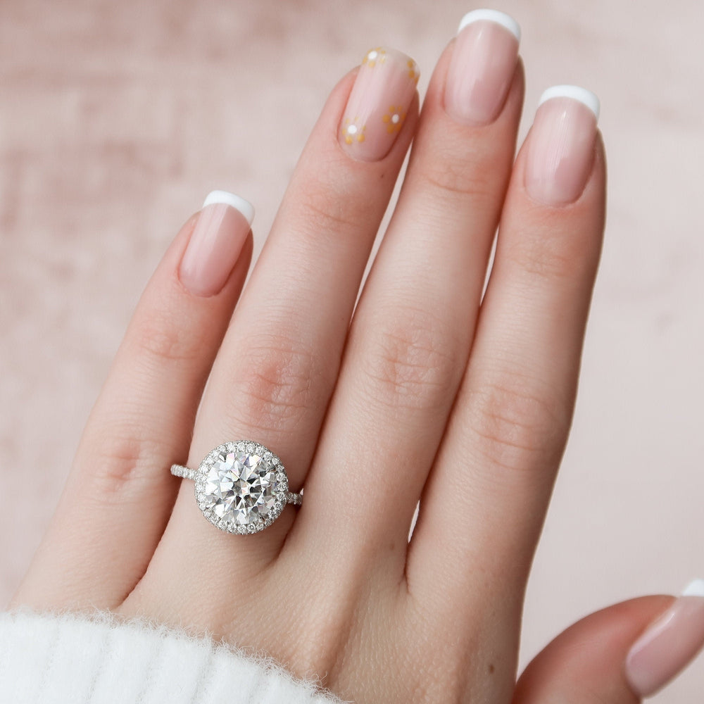 3.50CT Round Cut Halo Moissanite Diamond Pave Engagement Ring