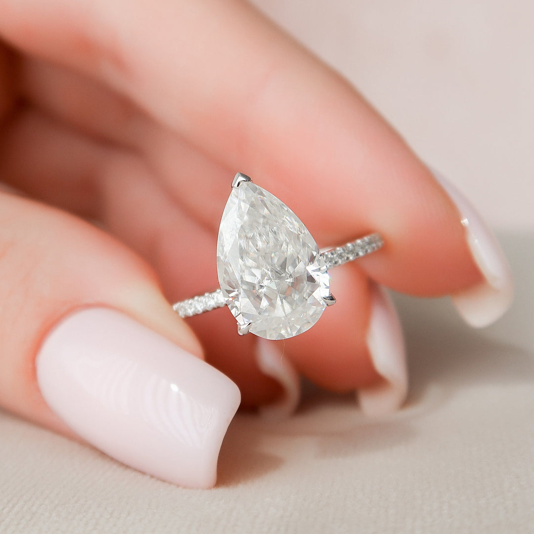 3 CT Pear Shaped Hidden Halo Moissanite  Engagement Ring