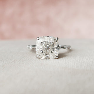 5.0CT Cushion Cut Moissanite Solitaire Engagement Ring