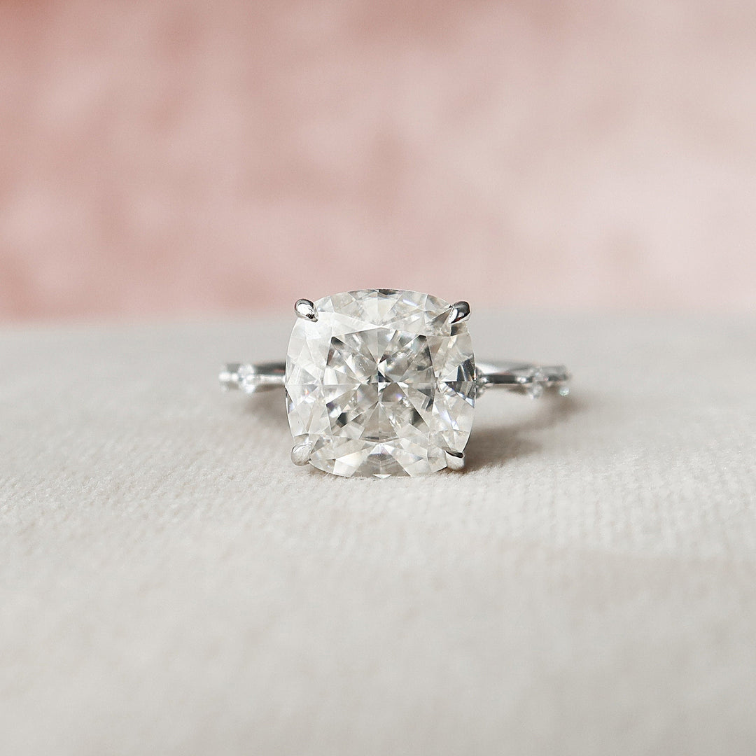 5.0CT Cushion Cut Petite Pave Moissanite Diamond Engagement Ring