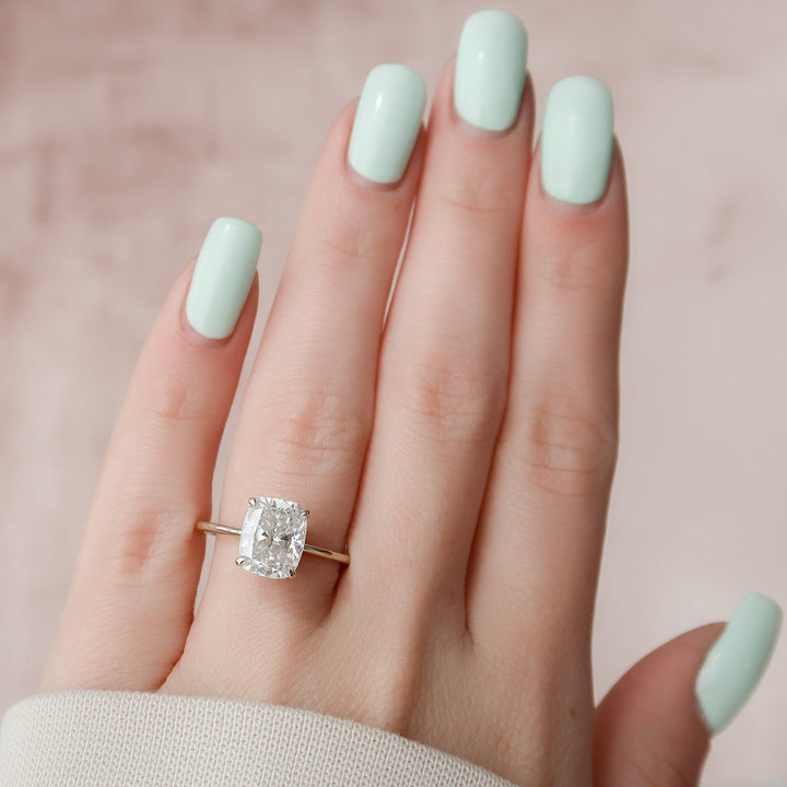 4.0CT Elongated Cushion Cut Moissanite Hidden Halo Engagement Ring