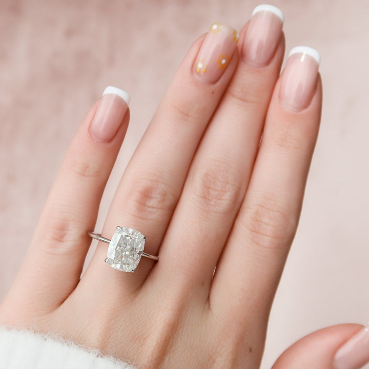 6 CT Cushion Cut  Hidden Halo  Moissanite Engagement Ring