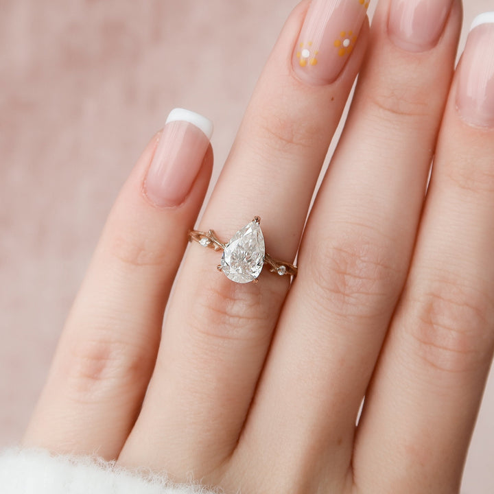 1.50CT Pear Shaped Nature Inspired Twig Diamond Engagement Ring