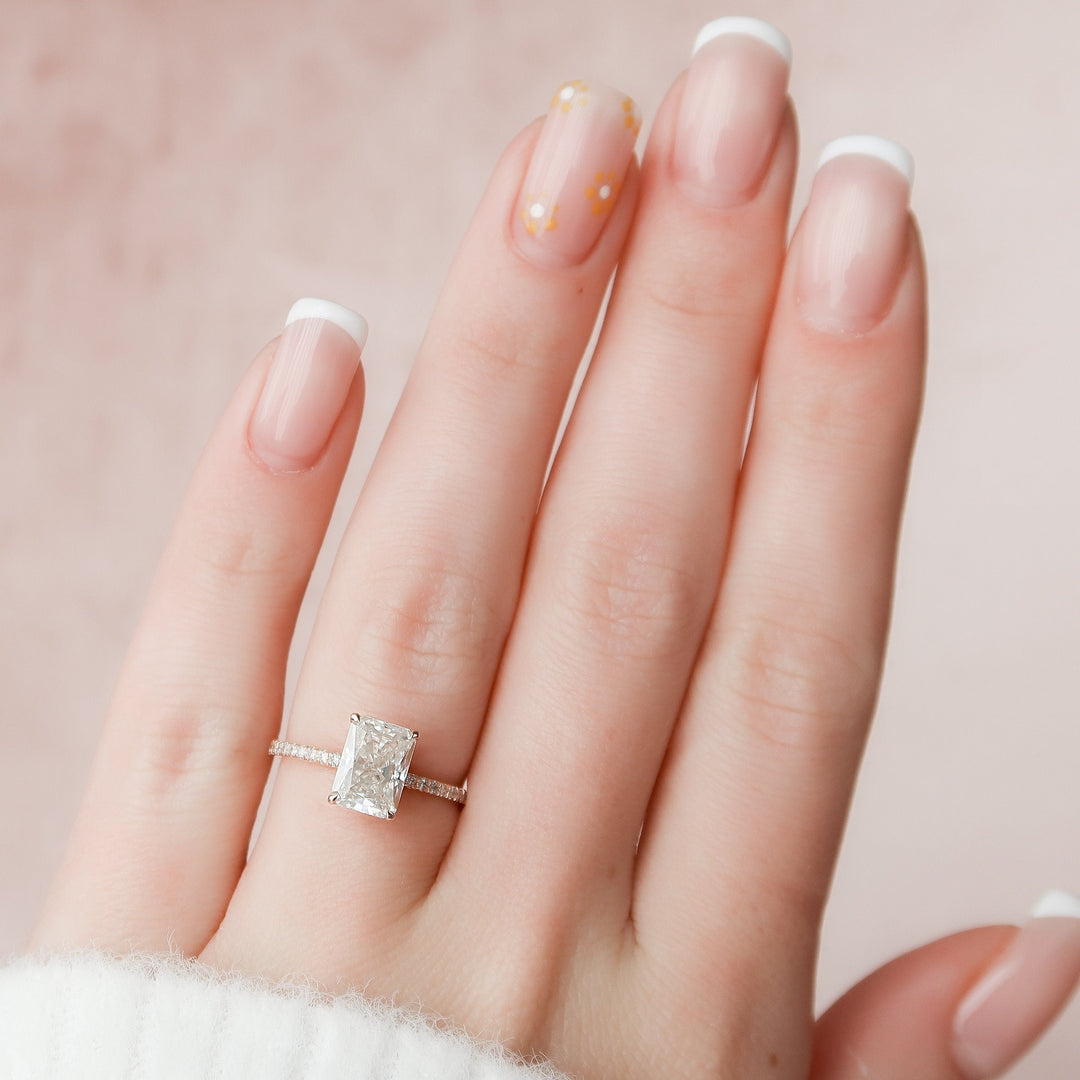 2 CT Radiant Cut Hidden Halo Moissanite Engagement Ring