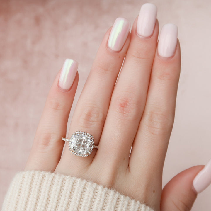 5.0CT Cushion Cut Halo Moissanite Engagement Ring