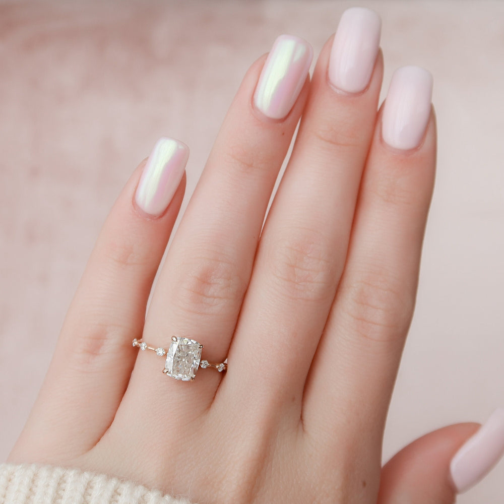 2.0CT Elongated Cushion Cut Moissanite Solitaire Engagement Ring