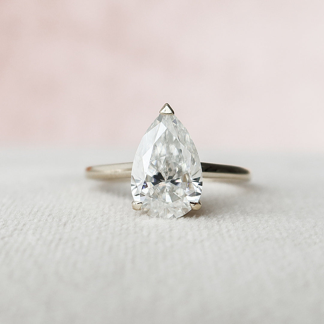 2.0CT Pear Cut Hidden Halo Moissanite Engagement Ring