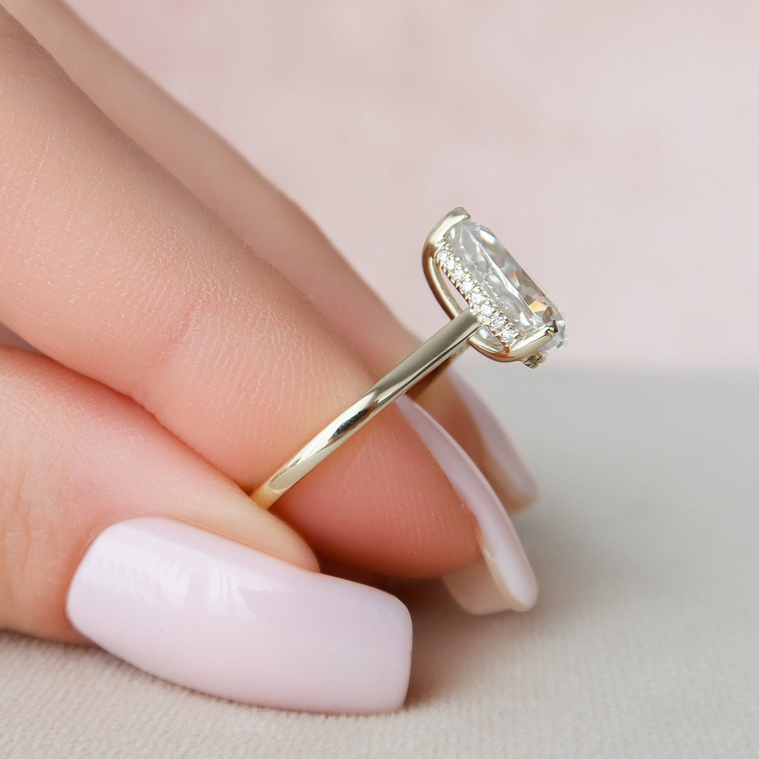 2.0CT Pear Cut Hidden Halo Moissanite Engagement Ring