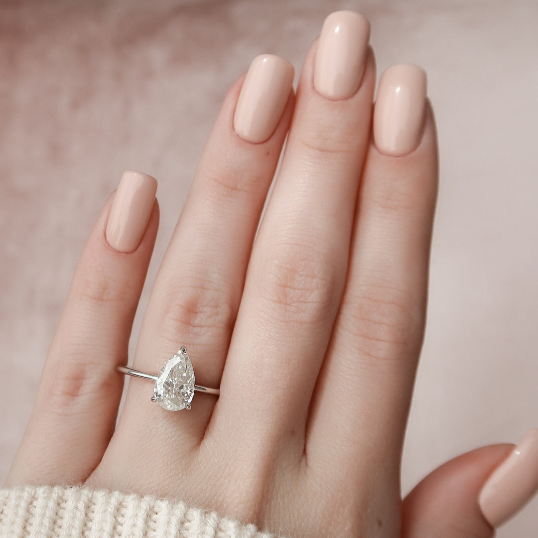 2.0CT Pear Cut Hidden Halo Moissanite Engagement Ring