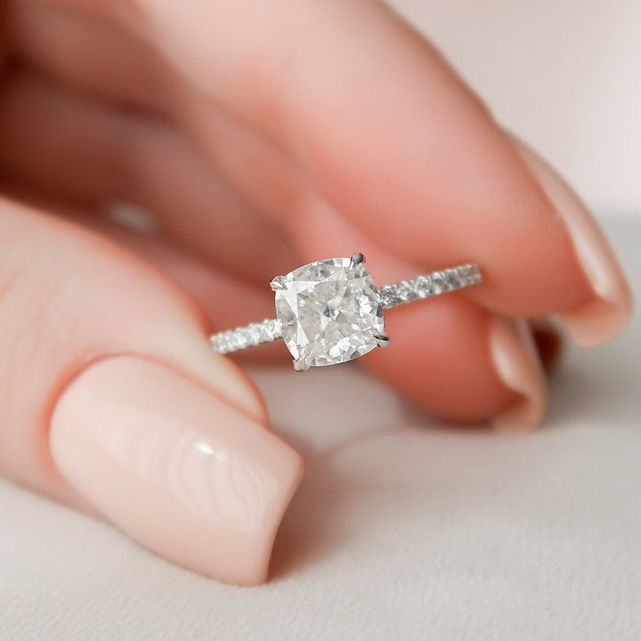 1.50CT Cushion Cut Hidden Halo Moissanite Engagement Ring