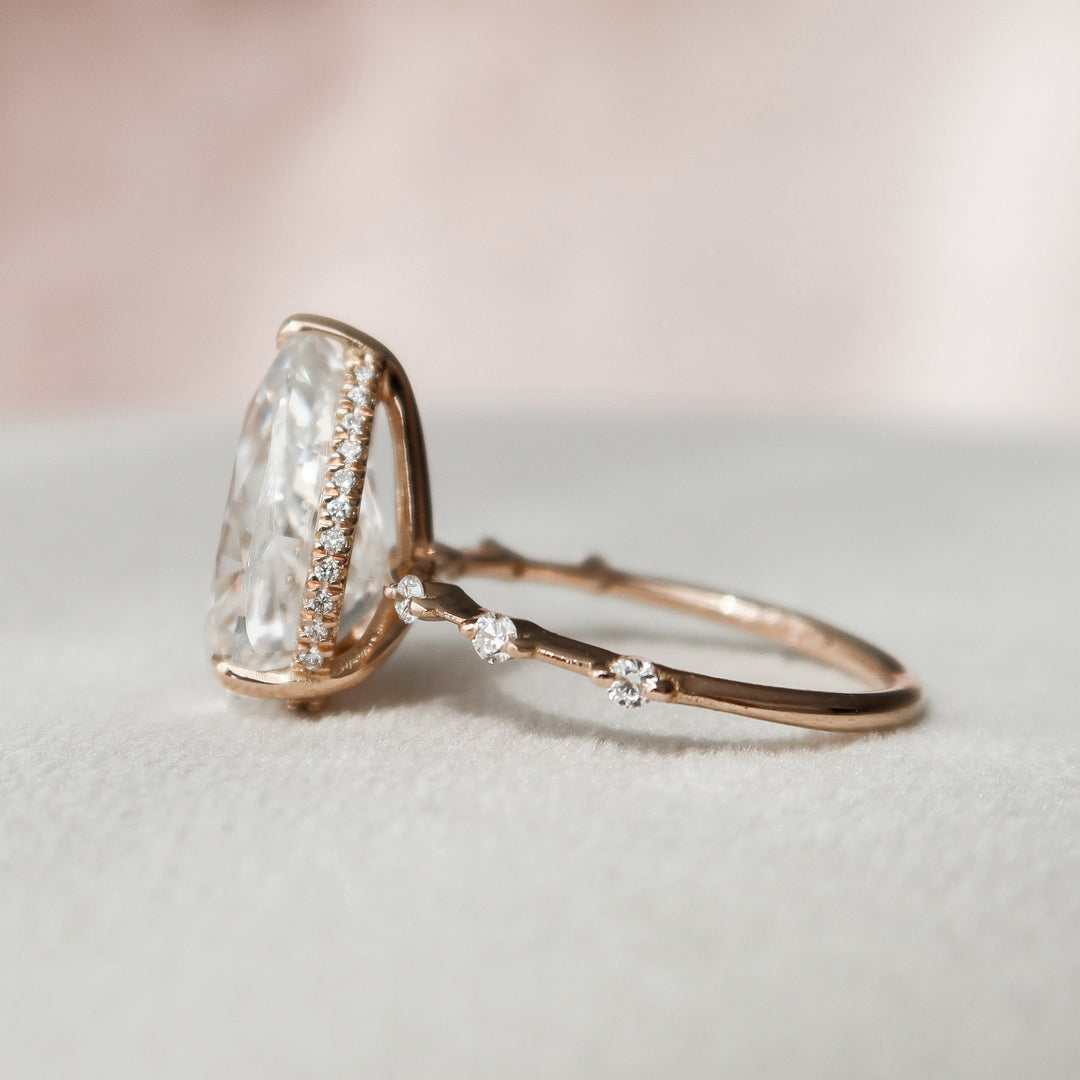 4.0CT Pear Cut Moissanite Hidden Halo Engagement Ring