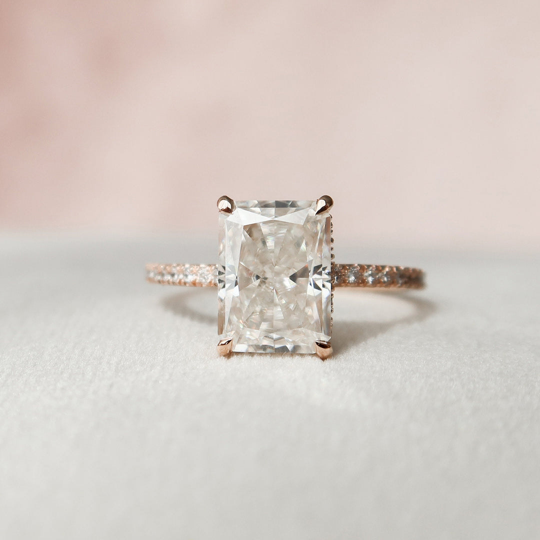3.0CT Radiant Cut Hidden Halo Moissanite Engagement Ring