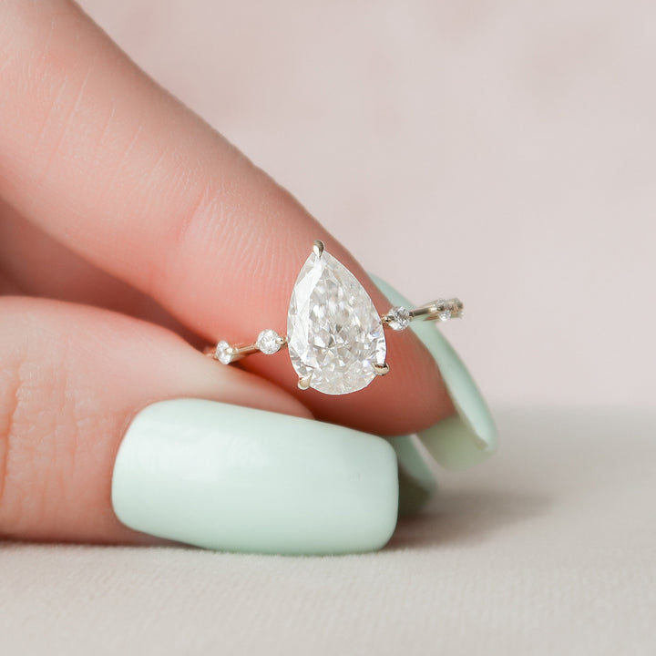 2 CT Pear cut Hidden Halo Moissanite Engagement Ring