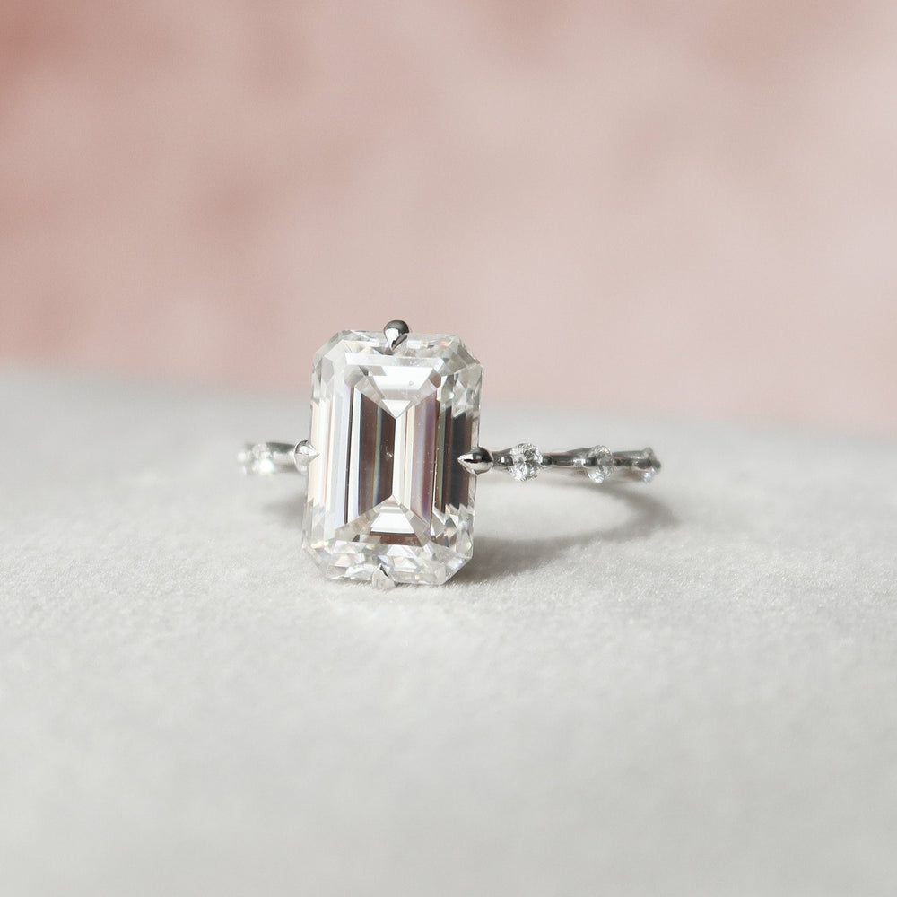 3.0CT Emerald Cut Petite Pave Moissanite Diamond Engagement Ring For Women