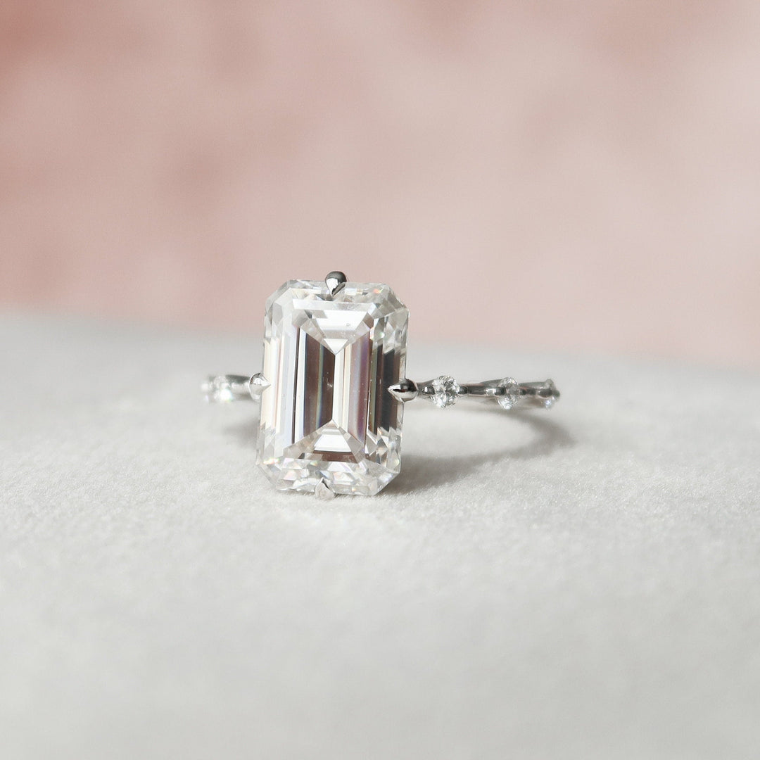 3.0CT Emerald Cut Petite Pave Moissanite Diamond Engagement Ring For Women