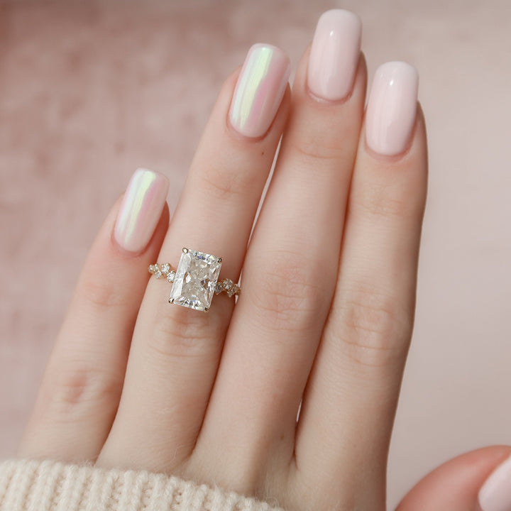 3.50CT Radiant Cut Cluster Moissanite Diamond Engagement Ring For Women