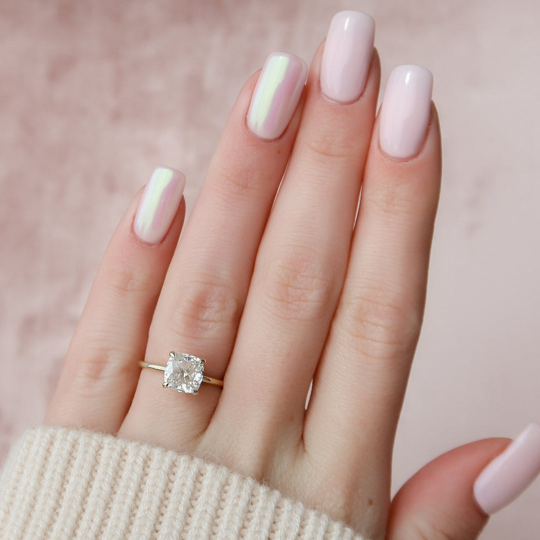 2.0CT Cushion Cut Hidden Halo Moissanite Engagement Ring