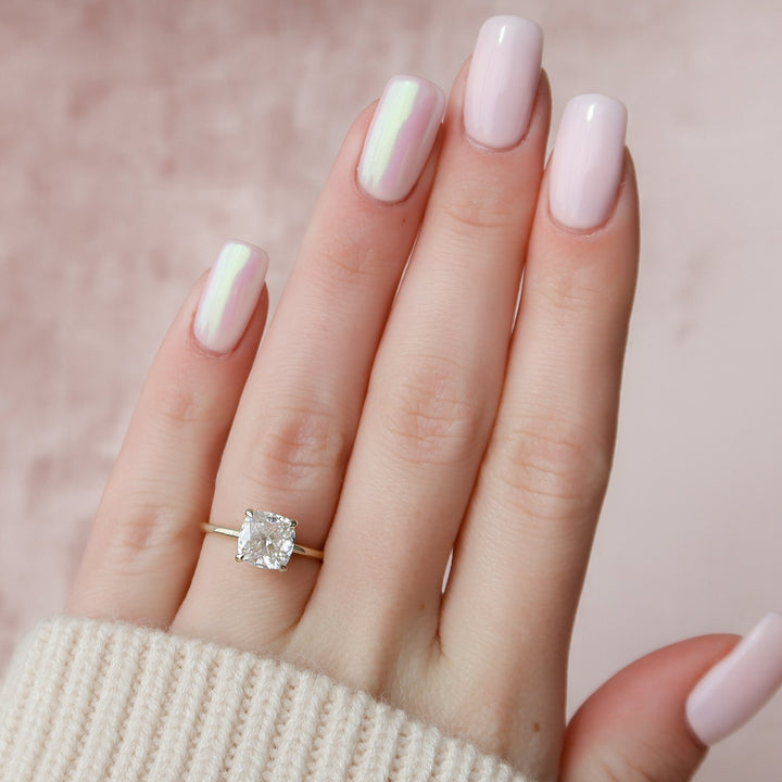 2.0CT Cushion Cut Hidden Halo Moissanite Engagement Ring