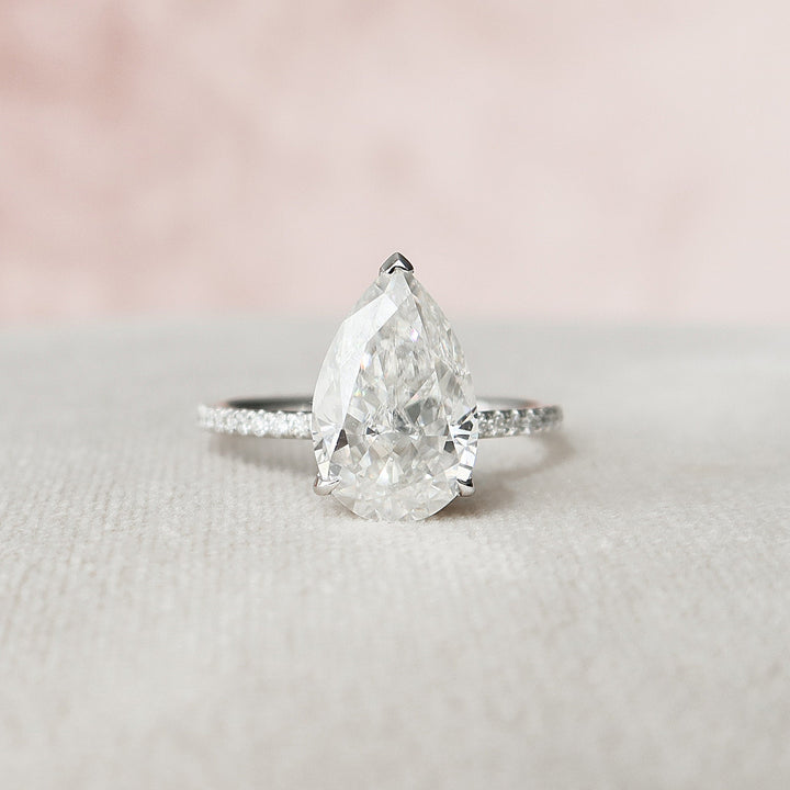 3 CT Pear Shaped Hidden Halo Moissanite  Engagement Ring