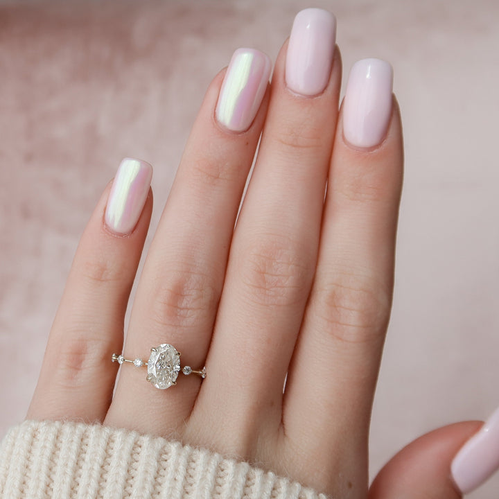 1.50CT Oval Cut Petite Pave Moissanite Engagement Ring