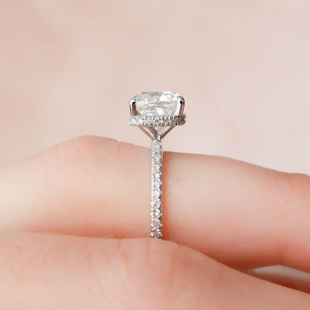 2.50CT Cushion Cut Hidden Halo Moissanite Engagement Ring