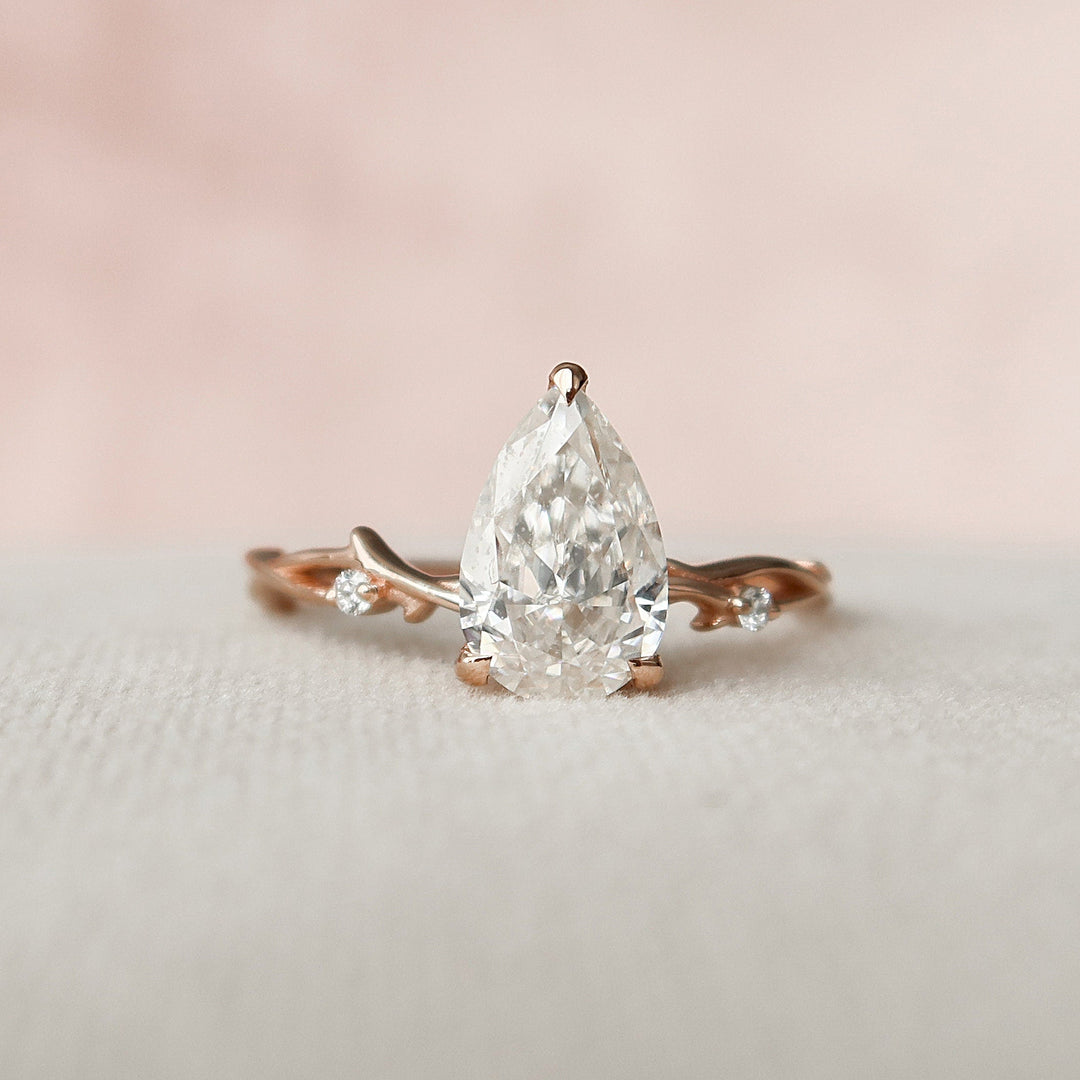 1.50CT Pear Shaped Nature Inspired Twig Diamond Engagement Ring