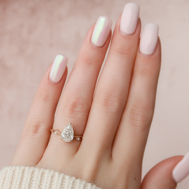 1.5 CT Pear Shaped Nature Inspired Twig Diamond Engagement Ring