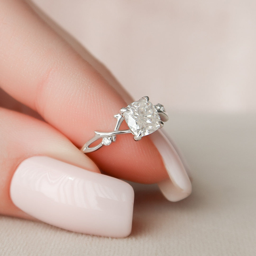1.0CT Cushion Cut Twig Branch Moissanite Diamond Engagement Ring
