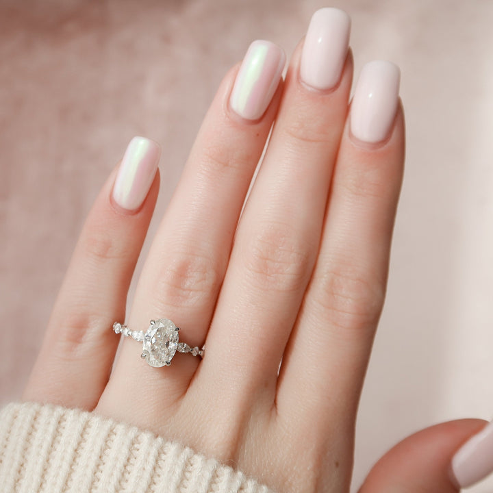 2.0CT Oval Moissanite Diamond Hidden Halo Engagement Ring