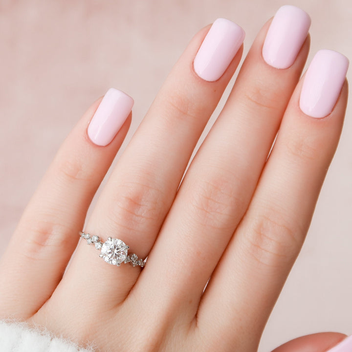 1.0CT Round Cut Cluster Moissanite Diamond Hidden Halo Engagement Ring