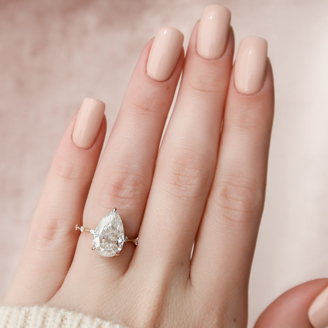 4.0CT Pear Cut Moissanite Hidden Halo Engagement Ring