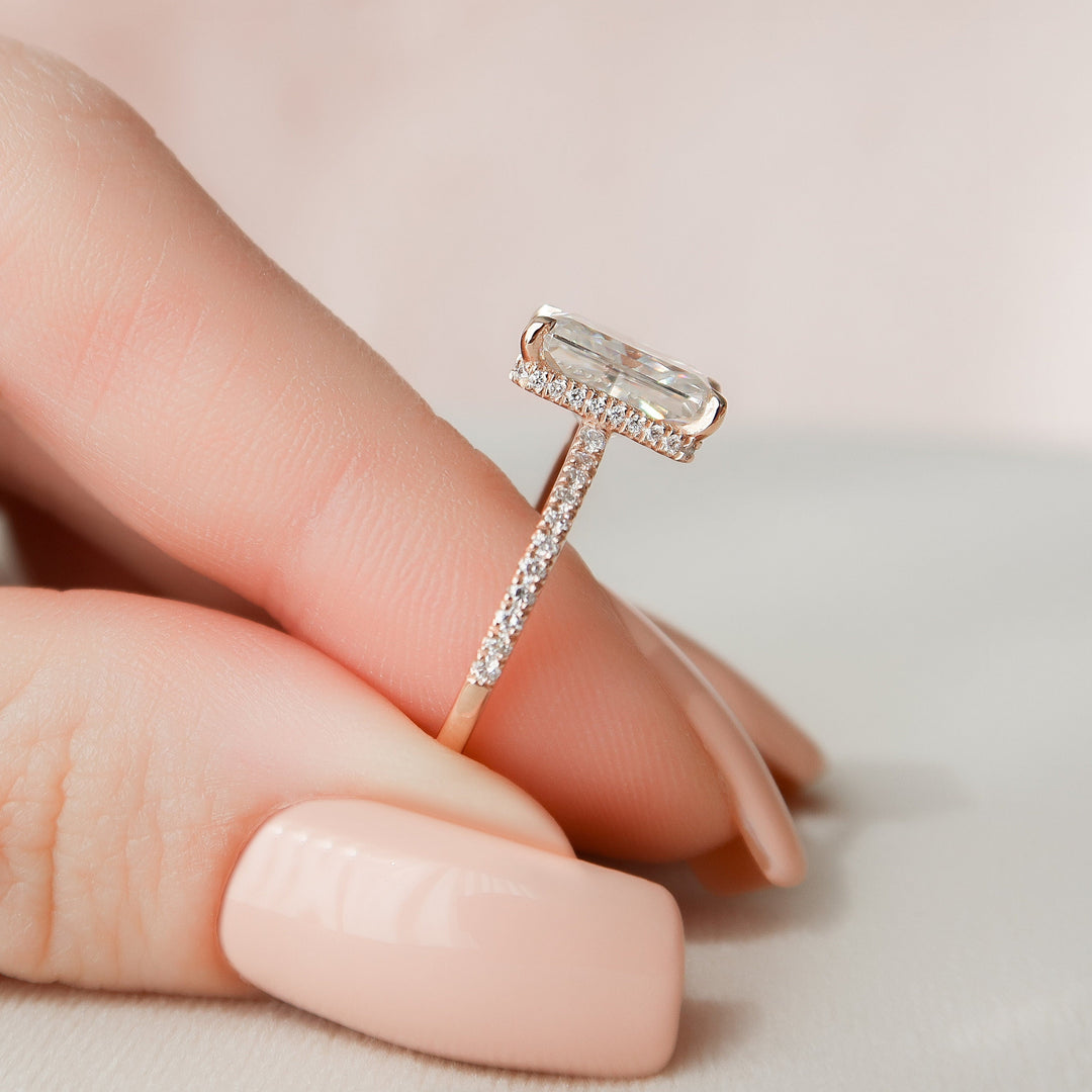 3.0CT Radiant Cut Hidden Halo Moissanite Engagement Ring