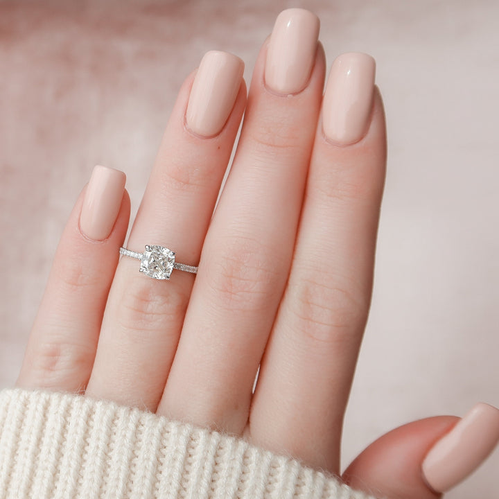 1.50CT Cushion Cut Hidden Halo Moissanite Engagement Ring